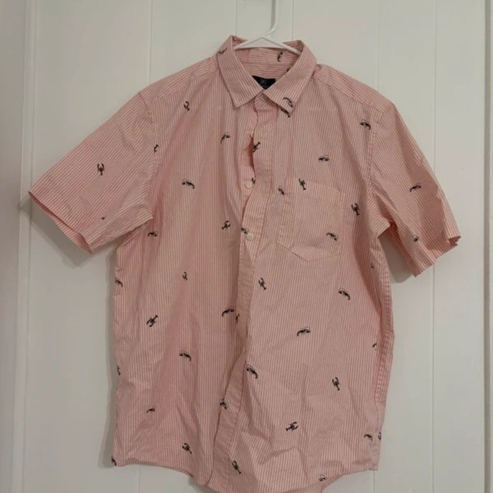 Men's Pink Striped Shirt with Embroidered Design